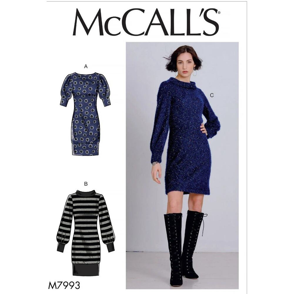 McCall's M7993 Fitted Dress w Hem Band, Sleeves w Pleats & Cuffs Sz XS-M UNCUT
